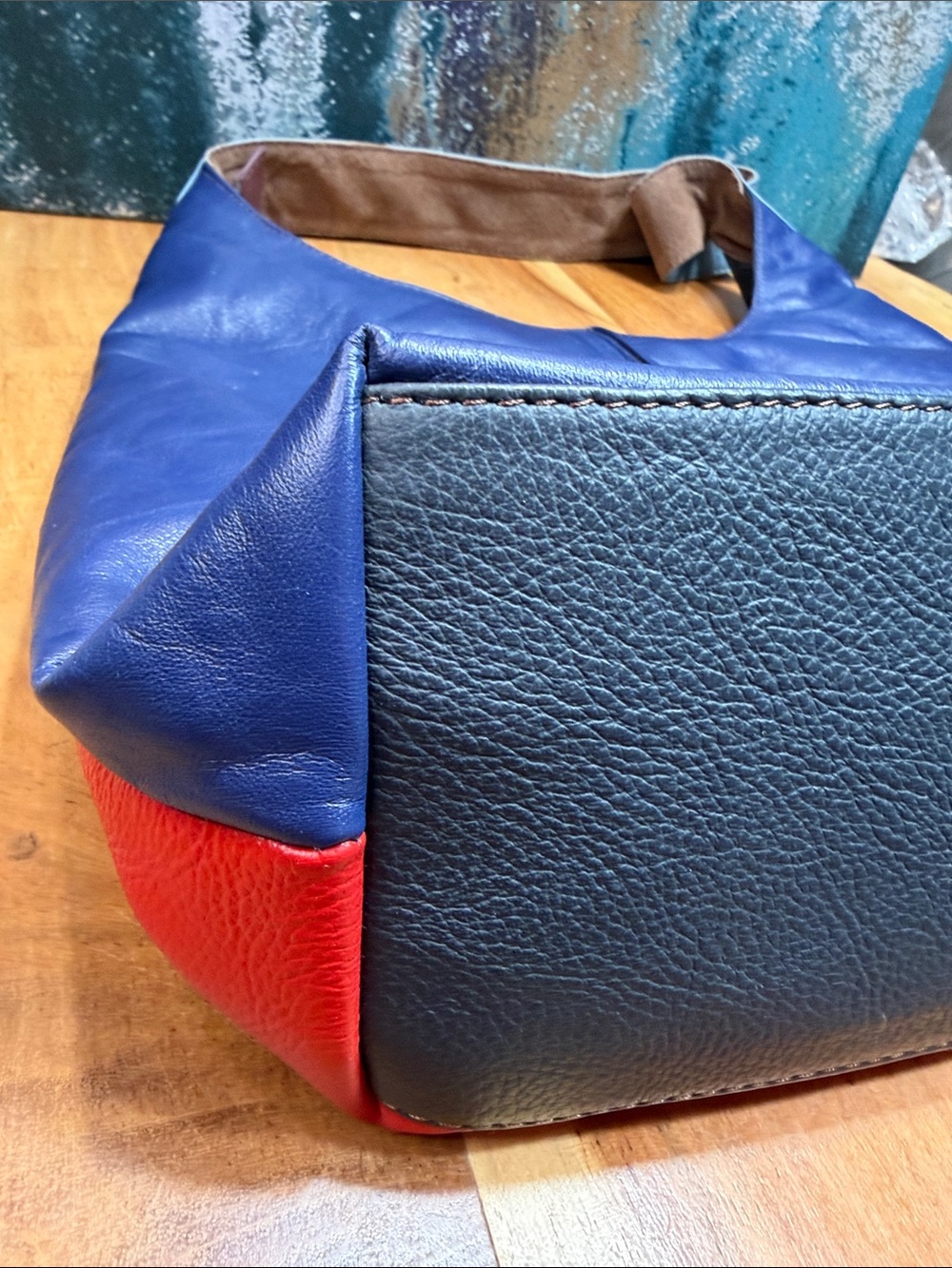 Soruka Minimalist 2010’s Colorblock Genuine Leather Hobo Bag EUC - Picture 9 of 12